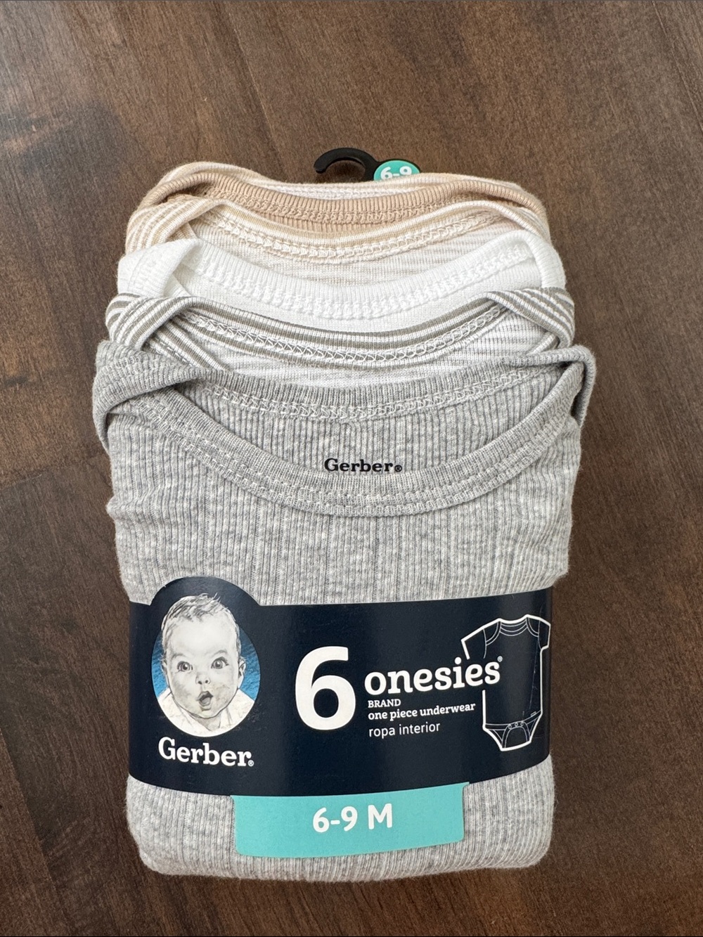 Gerber 6-Pack Ribbed Onesies in Gray, White, Cream